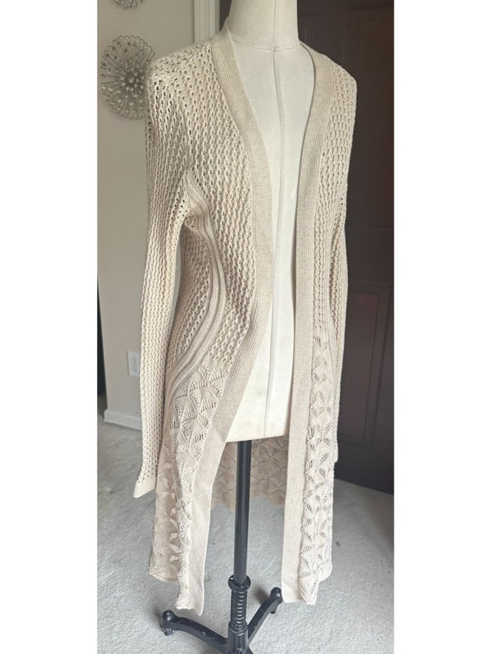 Belldini open front cardigan knit lacey design longer length LARGE